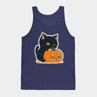 Halloween cute black cat and orange pumpkin Tank Top